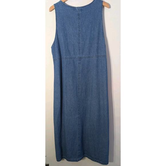 Erika & Co Womens Vtg Denim Embroidered Jumper Dress L Cottagecore Prairie Midi - Picture 6 of 7